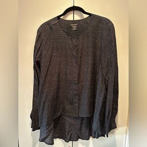 Club Monaco b&w polka dot silk blouse with asymmetrical hem